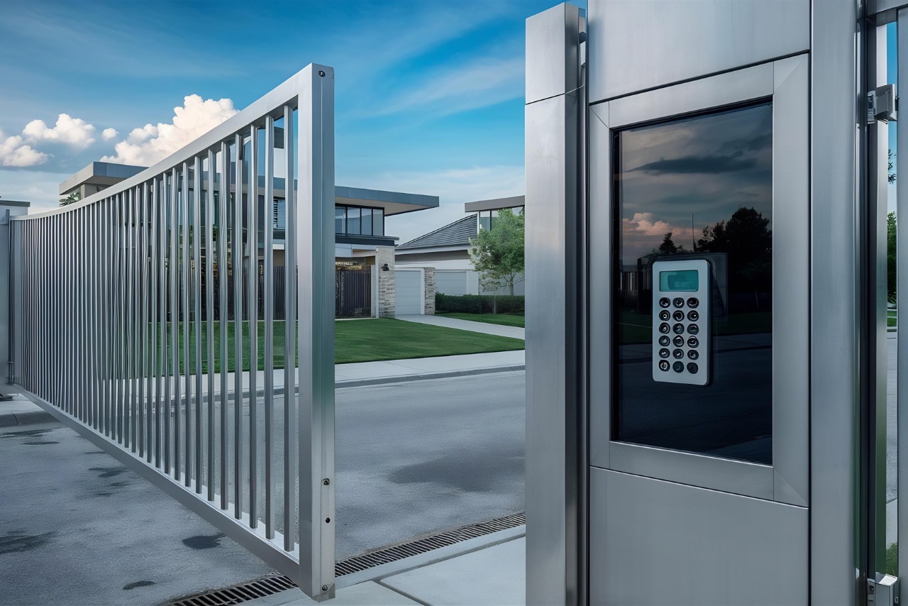 Modern automatic gate with keypad access